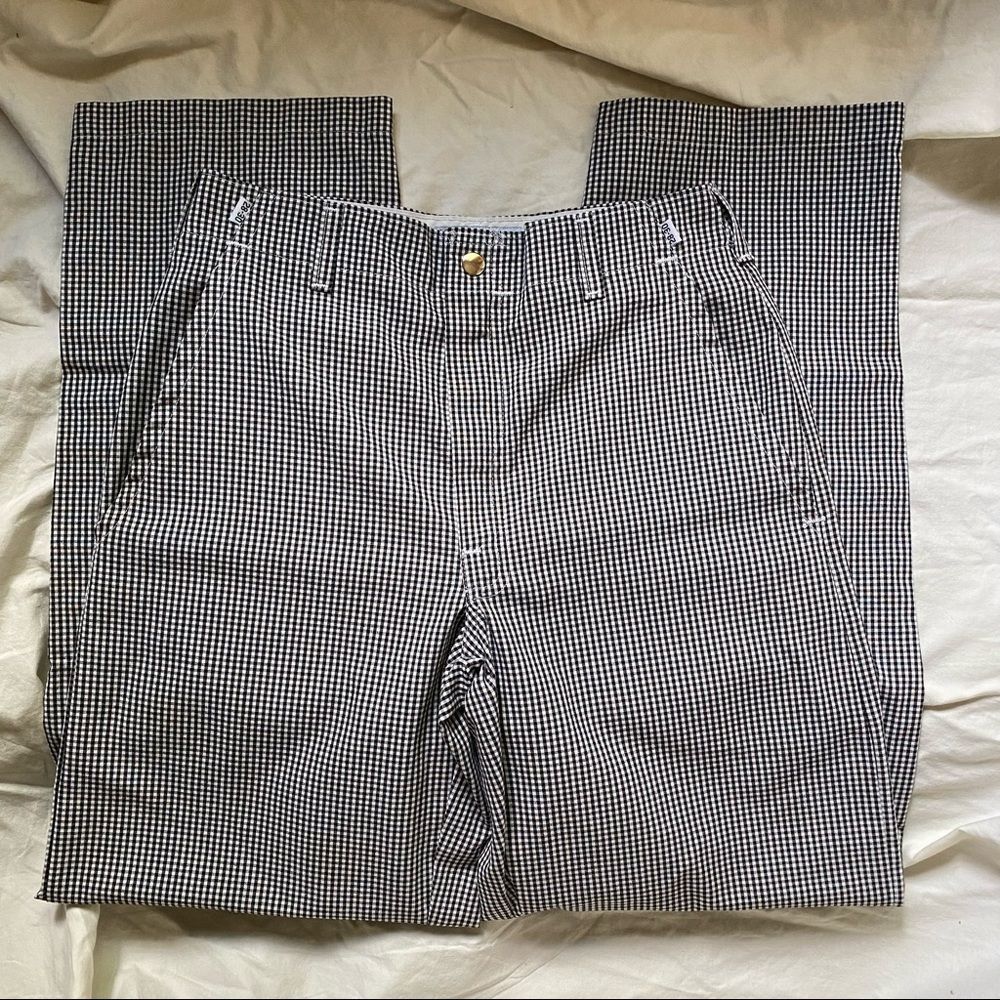 Gingham high waisted women straight pants with pockets